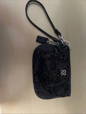 Coach Black Sequin Wristlet with Silver Hardware